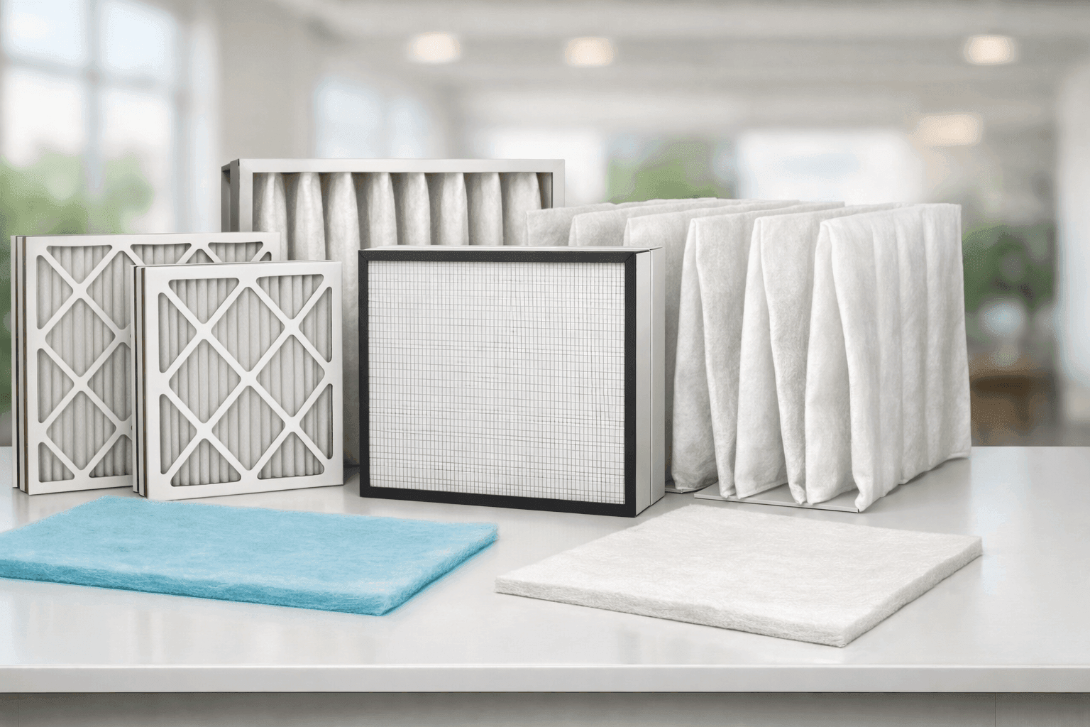 Various HVAC air filters displayed side by side