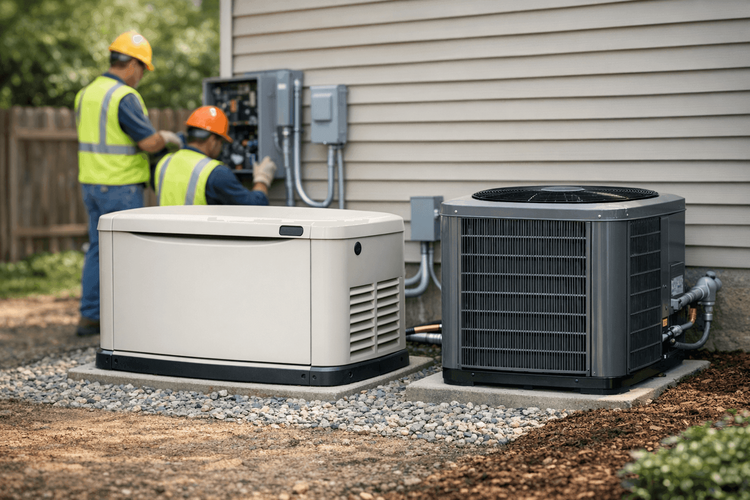 Standby generator next to HVAC condenser unit