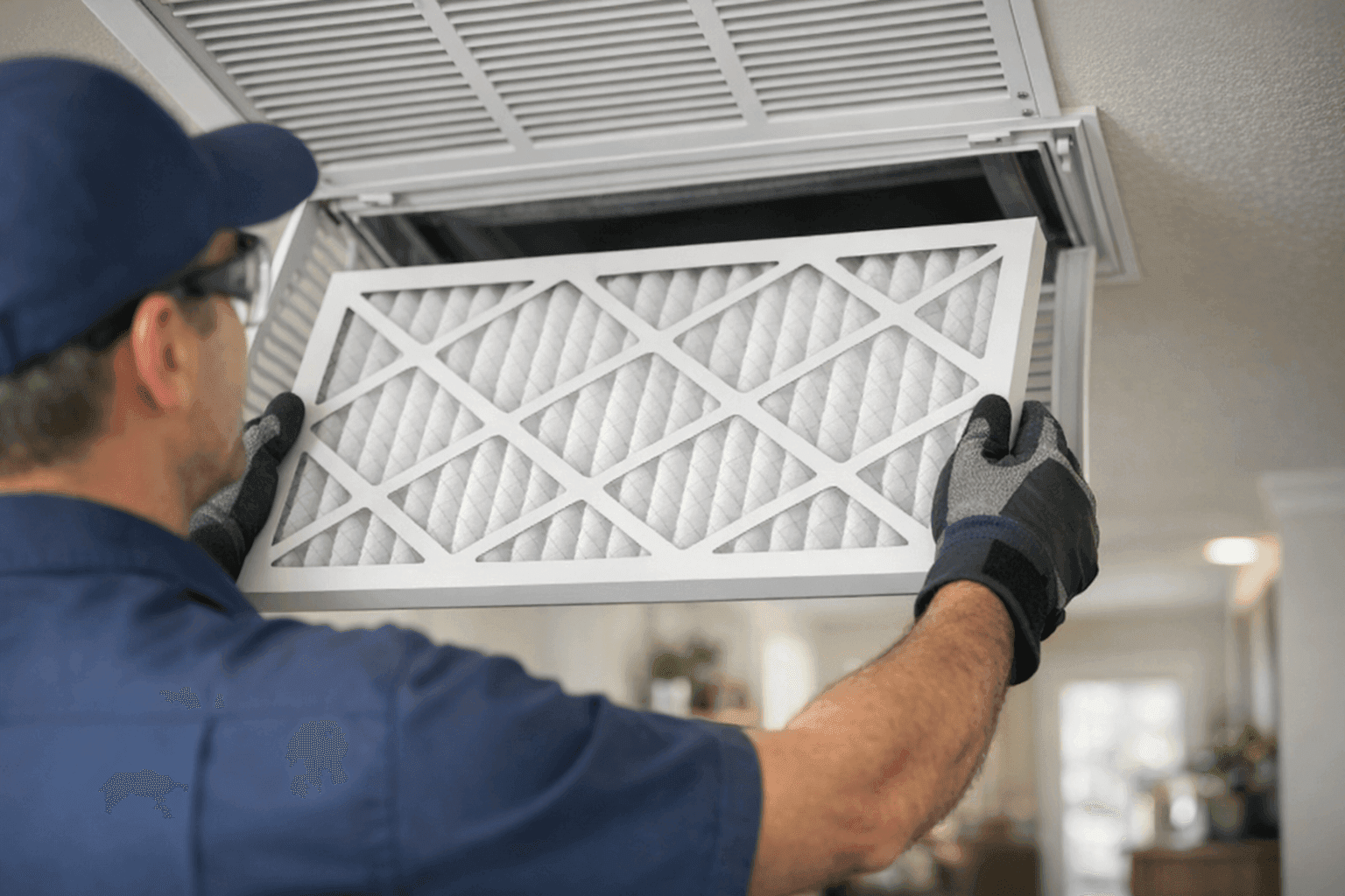 Closeup of clean HVAC filter in indoor unit