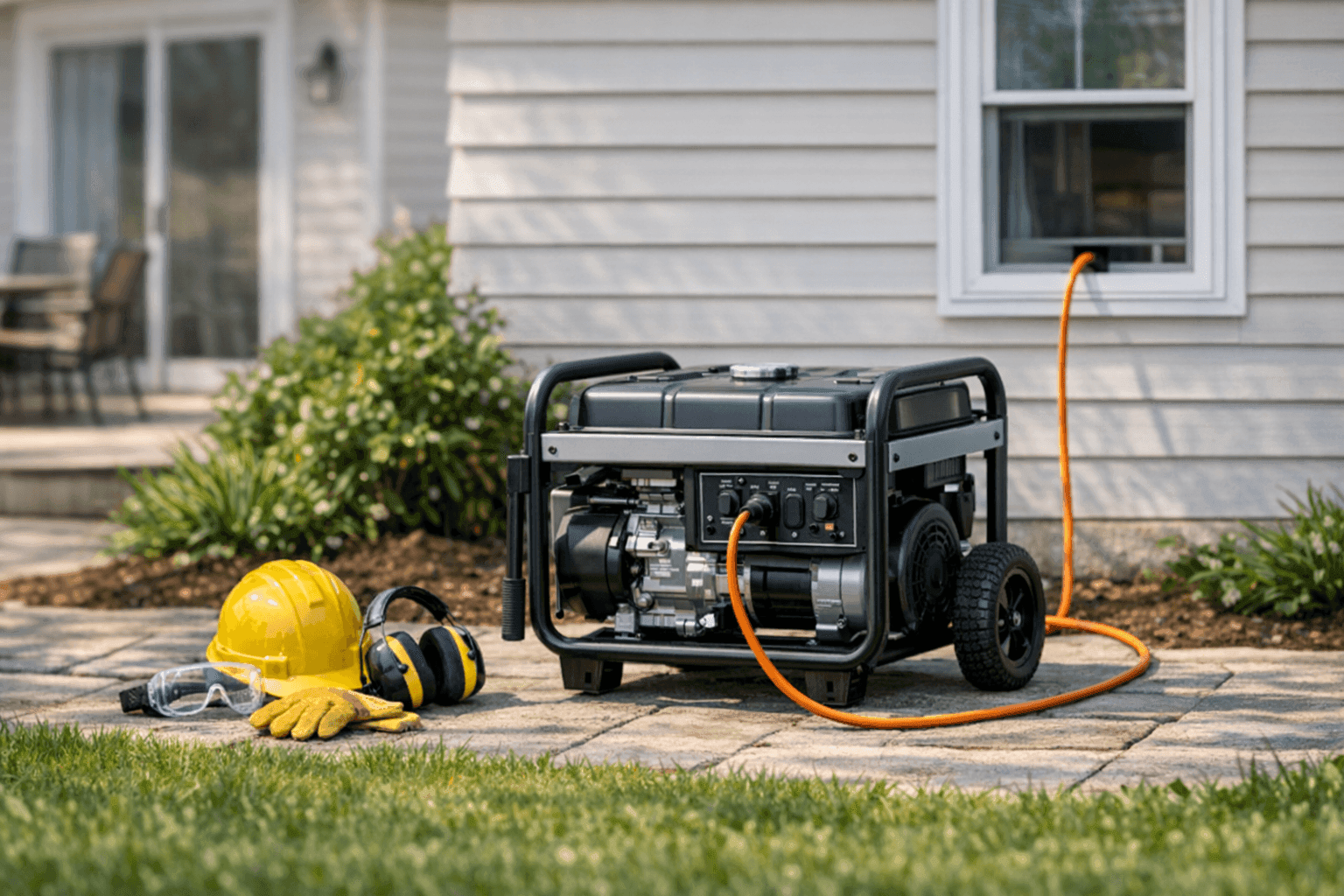 Portable generator running outside home during outage