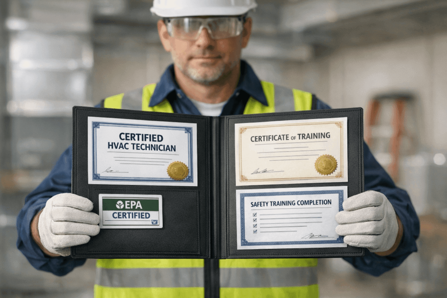 HVAC contractor presenting credentials for review