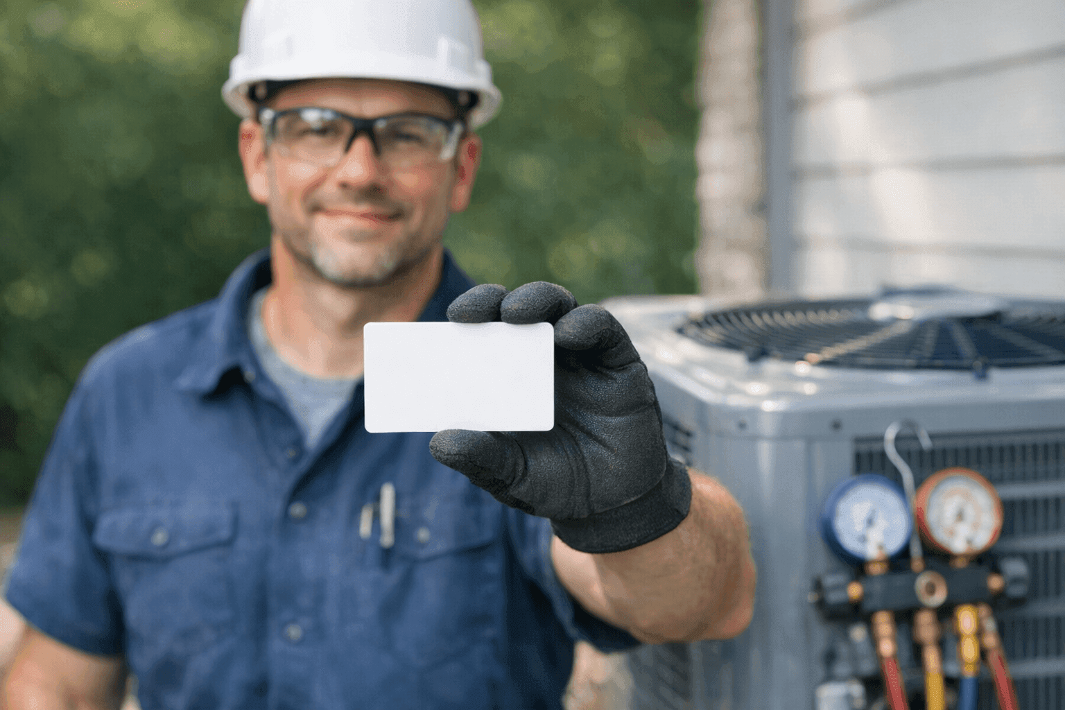 Technician presenting HVAC certification card